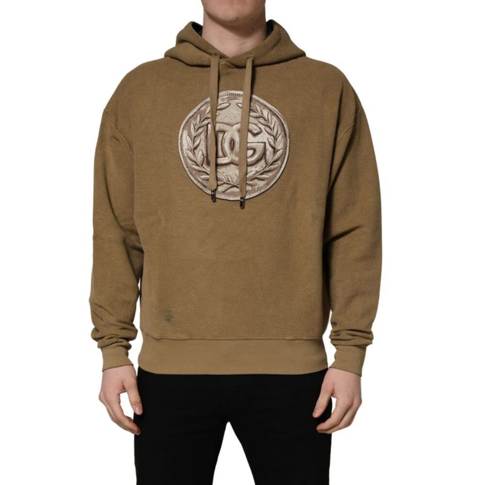 Dolce & Gabbana Brown Embossed Logo Hooded Sweatshirt Men's Sweater